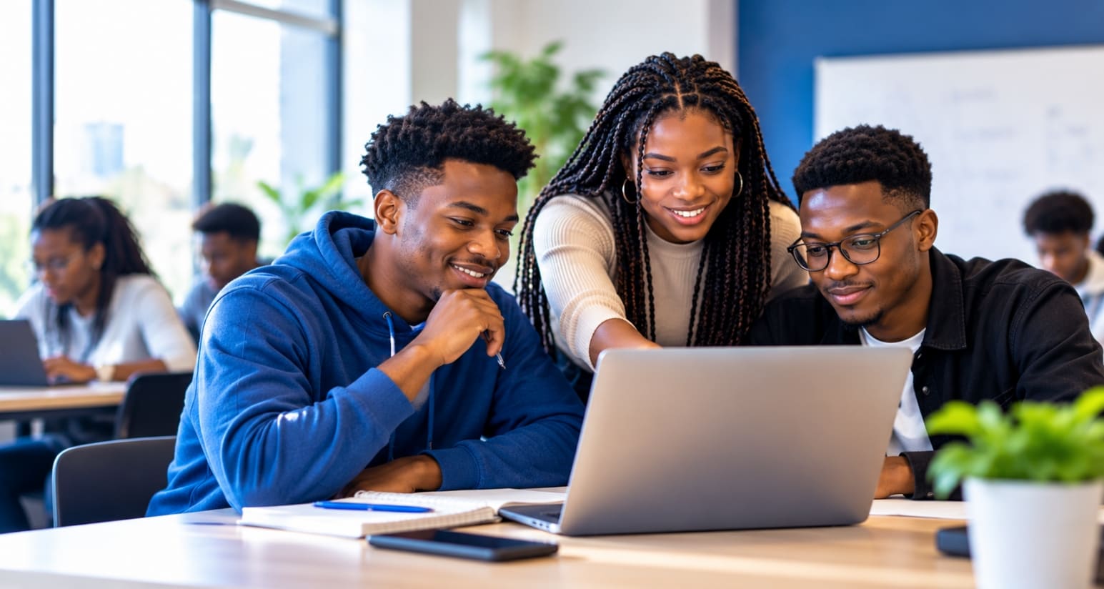 Des étudiants travaillent ensemble lors d’un atelier AIHub