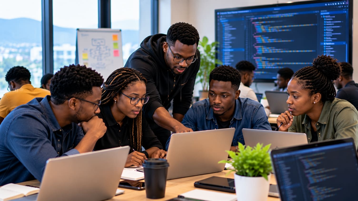 Un groupe de bootcamp programme ensemble