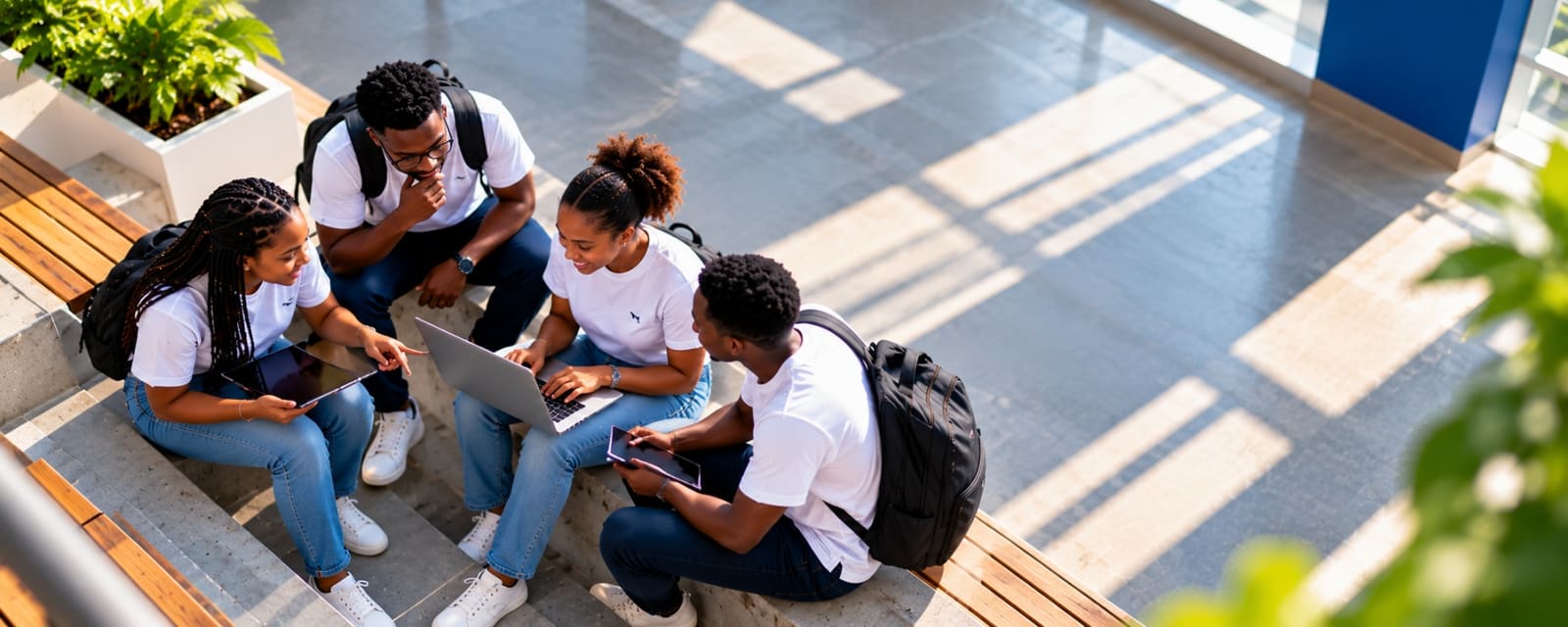 Des étudiants travaillent ensemble sur le campus